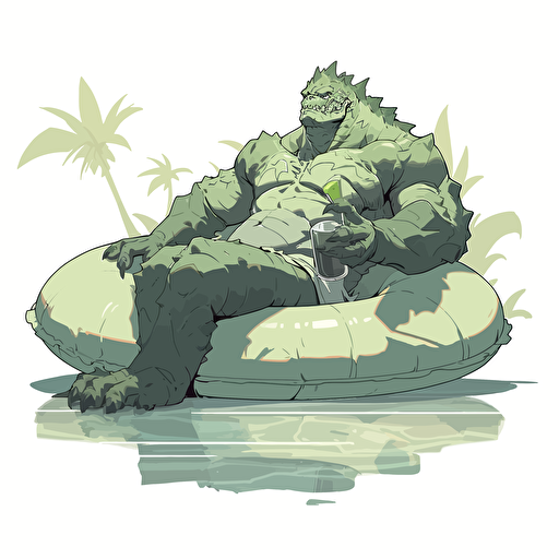 The Creature fromt eh black lagoon relaxing on a pool float. Vector icon, white background rtx on