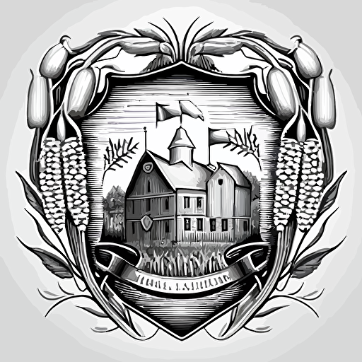 line drawing coat of arms, iowa barn, corn, Vector