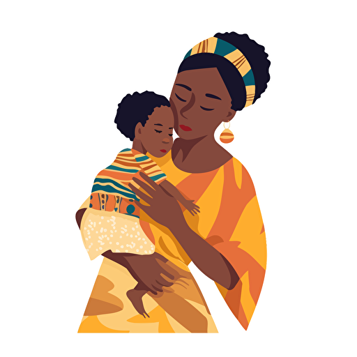 african mother and child embracing, hd, flat vector illustration, white background, posted on behance
