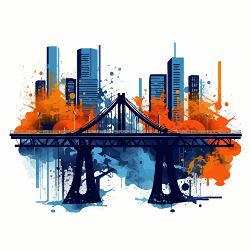 a vector image of building a bridge to connect communities, blue and orange and dark gray, graffiti style