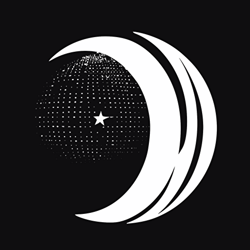 flat vector logo of moon, black and white, lettermark of letter F and G wrapped around moon, simple minimal, by Ivan Chermayeff