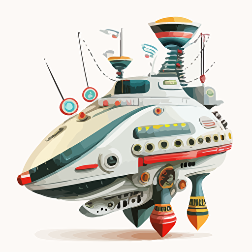 UFO ship, Cyber punk style, Classic UFO, Vector, white background