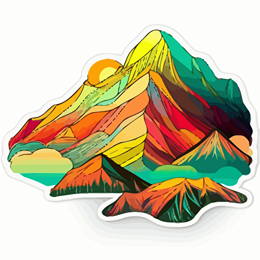 sticker, minimalistic mountain silhouette, vibrant colors, contour, vector, white background