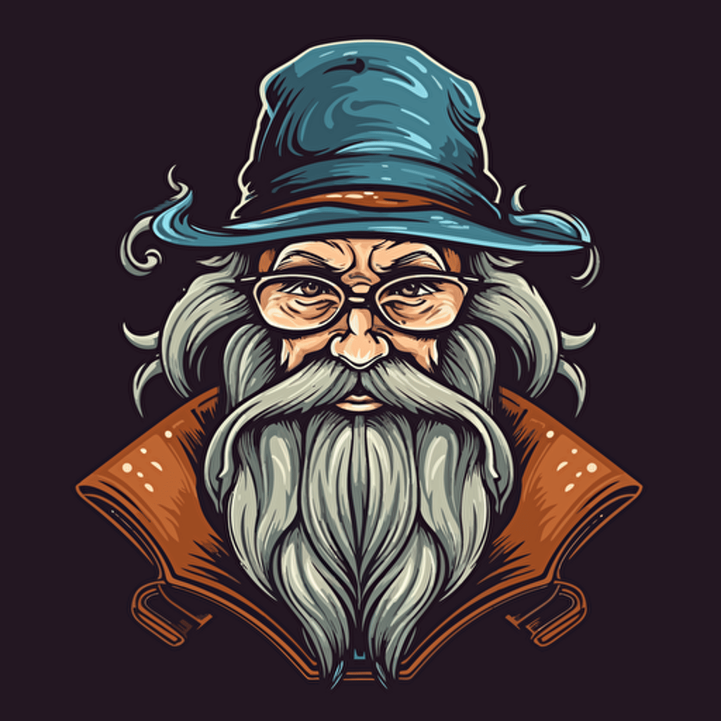 a 2d vector logo illustration of a wizard professor