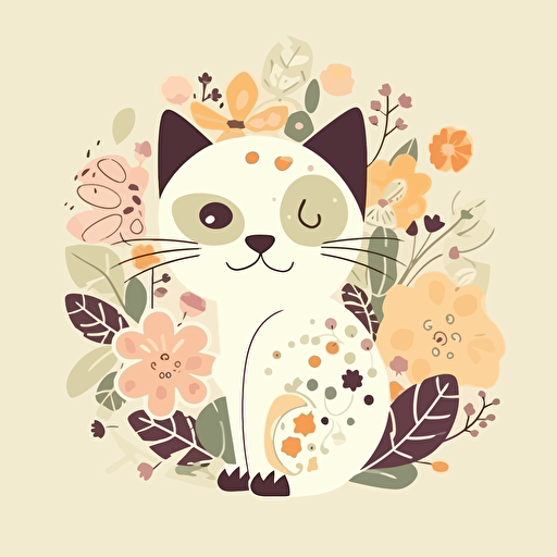 cute cat vector, floral