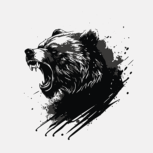 simple vector logo, angry bear, black ink drawing, ultra detailled, face, white background