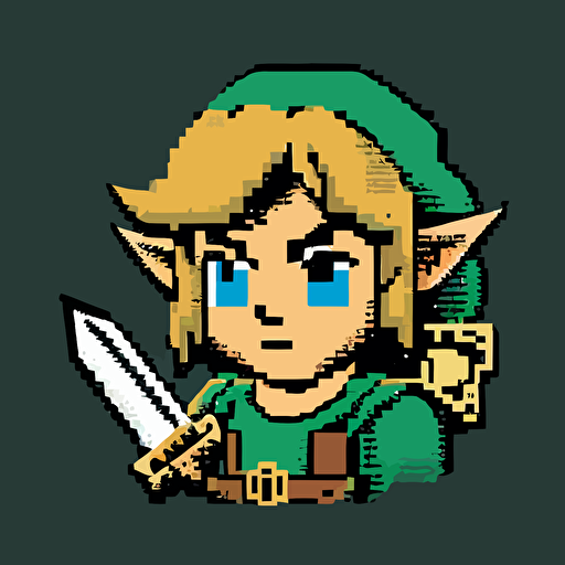 1980s styled 8 bit legend of Zelda, link from Zelda vector drawing