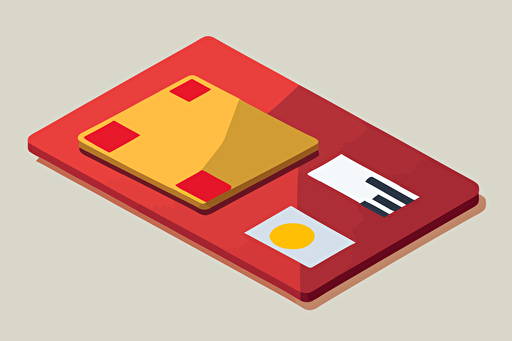 credit card lying on a table, flat, isometric projection, simple, minimalist, svg style, vector, plain background, red