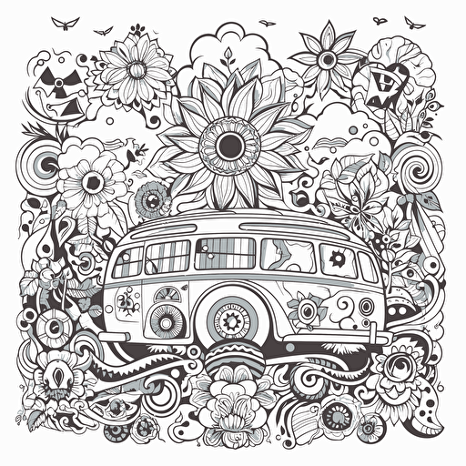 vector image for a coloring page cute hippie cartoon of peace love and happiness
