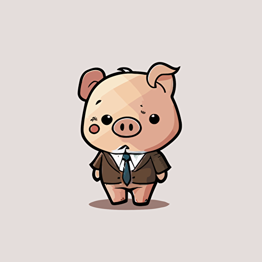 cute pig in a suit kawaii style, vector, high resolution, minimalistic, simple, white background