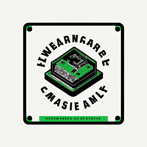 An emblem minimalistic vector art logo for small computer repair business. White background. Green and black in the logo.