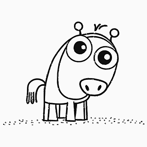 cute horse in farm, big cute eyes, pixar style, simple outline and shapes, coloring page black and white comic book flat vector, white background