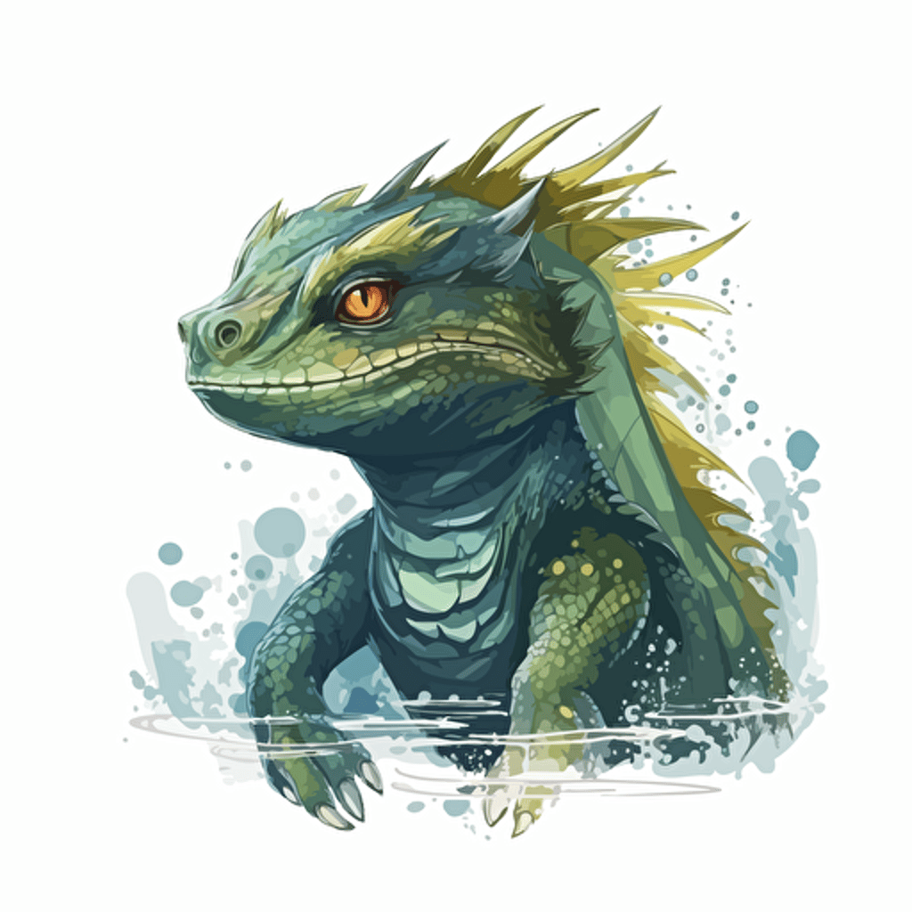 Water Dragon looking straight in the camera, white bg, vector
