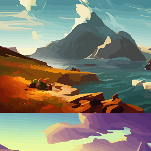 landscape painting sargent painting treasure sea thieves game smooth median photoshop filter cutout vector mountains icebergs glacier jesper ejsing rhads makoto shinkai lois van baarle ilya kuvshinov rossdraws global illumination adove low clouds sky image overcast