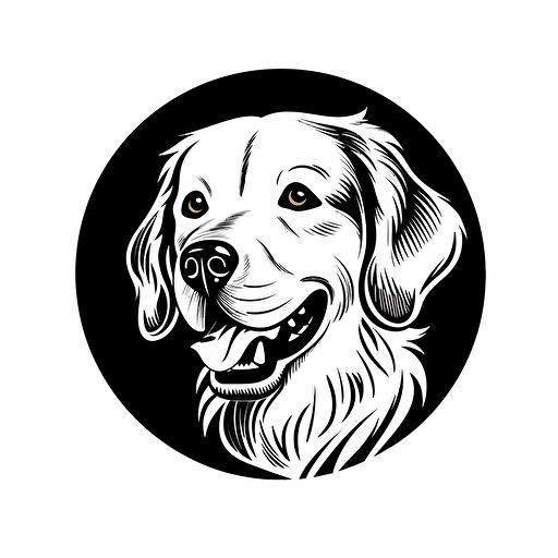 A vector logo of a golden retriever, minimalistic, simple, memorable, sincere, wholesome, black and white