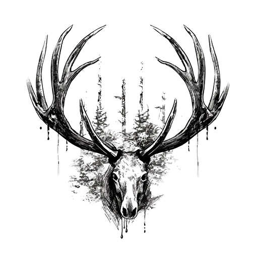 elk antlers, black and white Illustration, simple vector, iconic