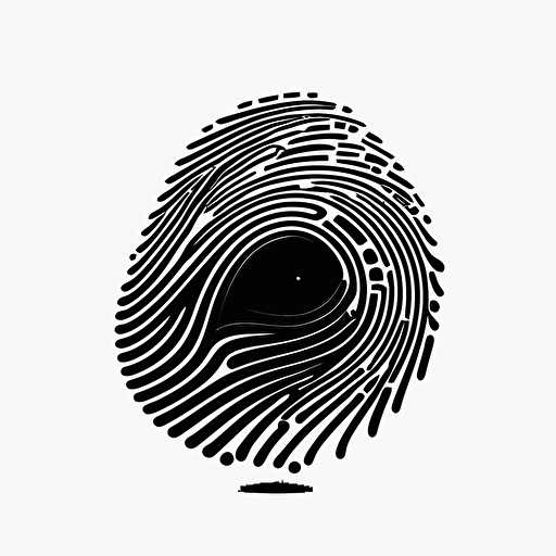 a futuristic geometric iconic logo of a fingerprint made from a circuit, black vector on white background.