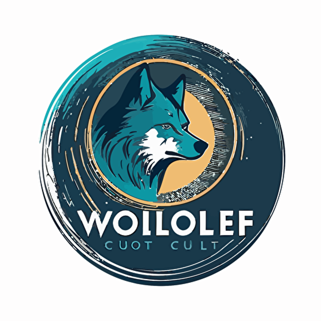 wolf Vector logo circle with text " Custom color LOGO", the change font, colorful
