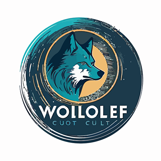 wolf Vector logo circle with text " Custom color LOGO", the change font, colorful