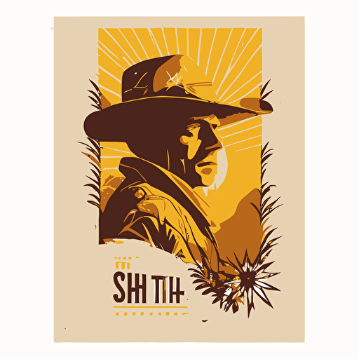 affiche, illustration, étoile shérif, western, style 1800, flat, vectorized