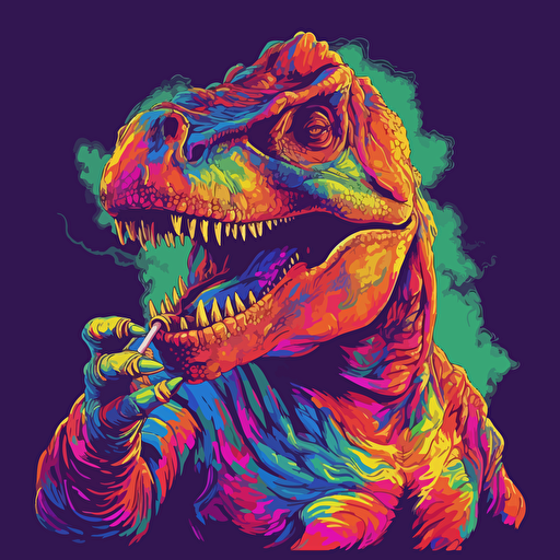 t-rex smoking a cigarette, vector art, 2d, vibrant