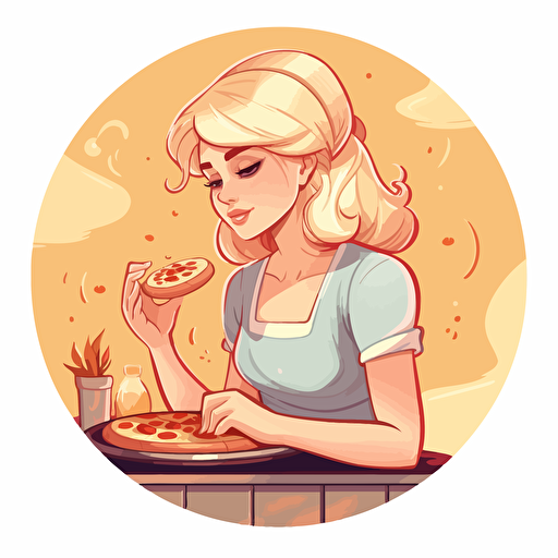 a vector art logo for ukraine blond girl making pizza, no text, pastel colors, very simple