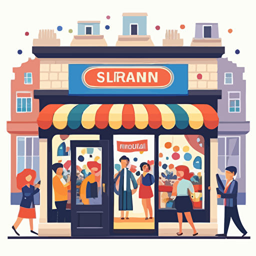 shop opening ceremony, flat style, picture, cartoon, vector, white background