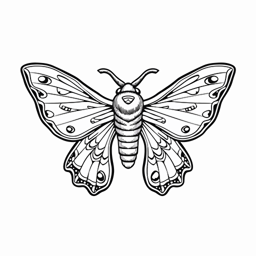 traditional moths No Shadow. Cartoon. Coloring page. Vector. Simple.