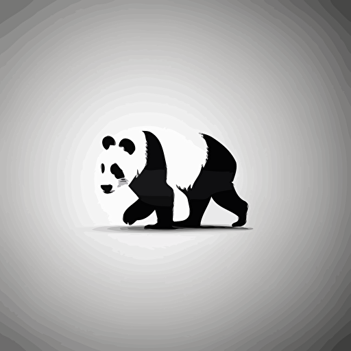 an abstract panda logo. Panda walking away. Behind angle. Black and white vector. Minimal. Simple. Clean. No detail. No texture. Abstract.