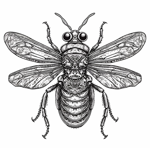 Thysanoptera insect, in the style of vector illustrations, monochromatic sketches, white background