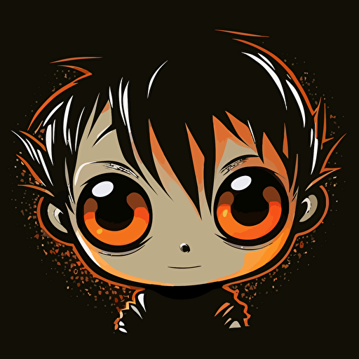 A baby japanese alien, orange eyes, smiling, black background, vector art , anime style