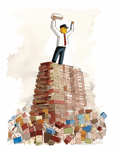 Ben Shahn, American art comic book inner paper and LEGO bloc style. There are an Asian young climate activist, a delivery rider, a female human rights activist, and a worker, and they imagine a "hammer" together on a big stage, hammer illust in a thought cloud, non-letter illustration. white background, vector imagination