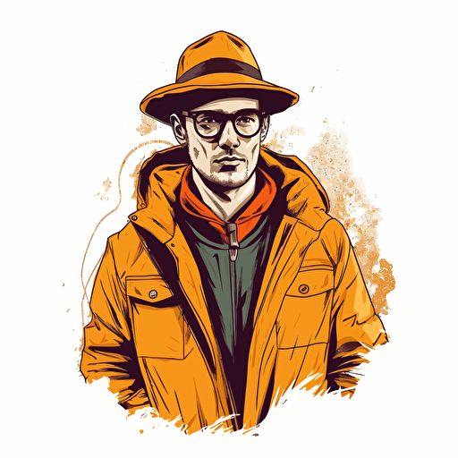 man with glasses using hat and coat, doodle vector ilustration