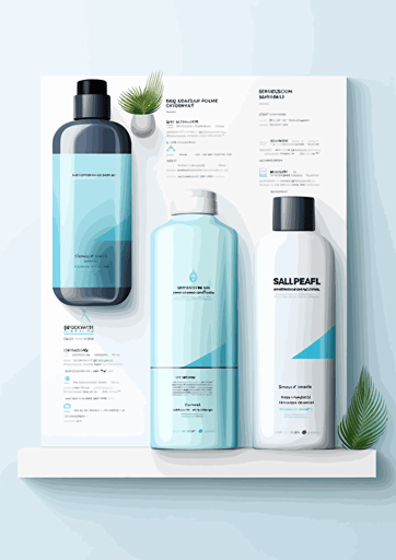 Product flyer, flat vector design, white background, pastel blue foreground, four main products on display, large heading at top, modern, corporate
