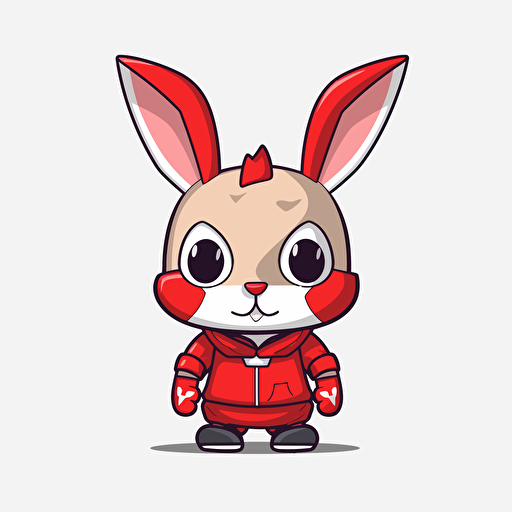a vector picture in Unreal Engine of a serious rabbit funko pop dressed in Arsenal soccer colors clothes, white background for a clean, minimalist design