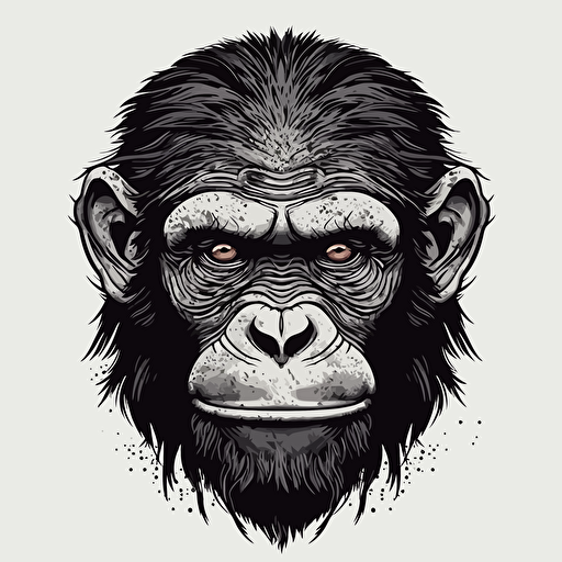 Ceaser form planet of the apes face in the style of Adam Cruz, chimpanzee logo, angry chimpanzee, vector, white background,