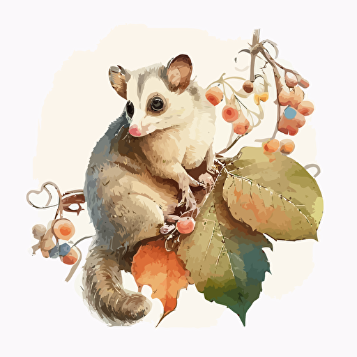 possum pencil drawing watercolor full color vector