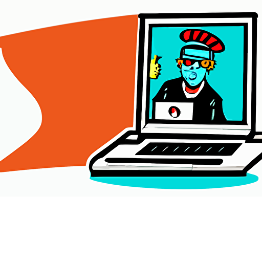 potrait man playing laptop illustration art butcher billy sticker colorful illustration highly detailed simple smooth clean vector curves jagged lines vector art smooth andy warhol style