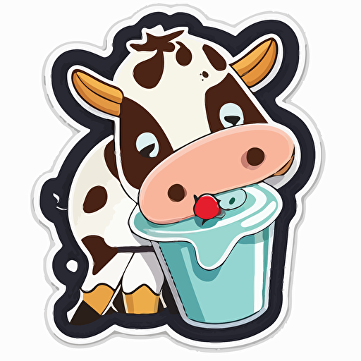 Very cute cow eating pixar style, 2d flat design, vector, cut sticker