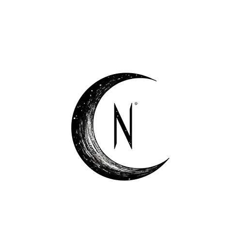 modern simplistic pictorial logo of stunning crescent moon in between letter 'N' and letter 'X', black vector, white background