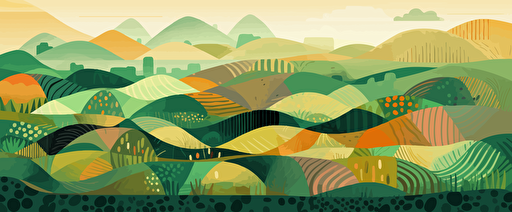 Abstract farm field collage background. Agro land backdrop, farmland landscape vector illustration with texture. Oriental decorative poster, eco design, green rural template, ecology art header, limit colors, vector stylet, flat colors, minimal, svg style, no gradient