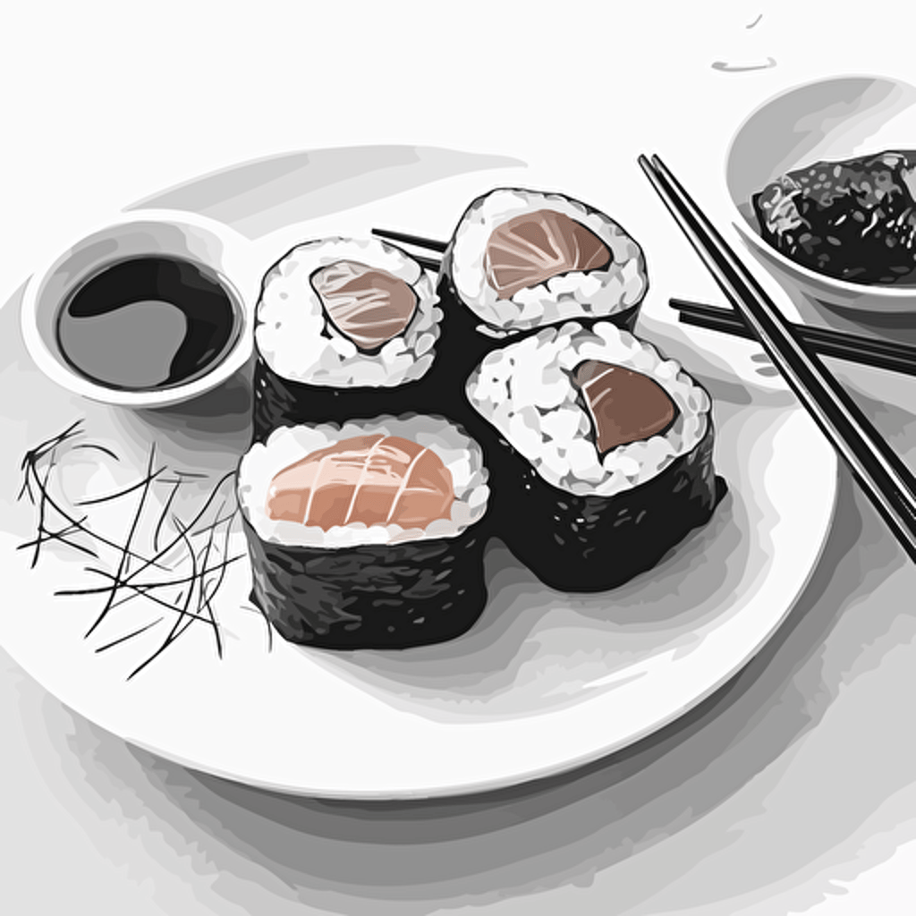 sushi, black and white, vector art, white background