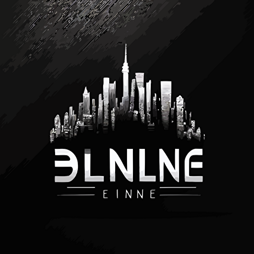 balck + white gradient iconic logo of skyline, white vector, on black background