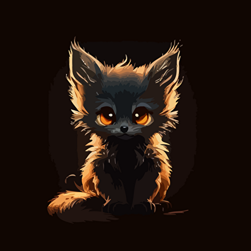 A baby fur, orange eyes, smiling, black background, vector art , anime style