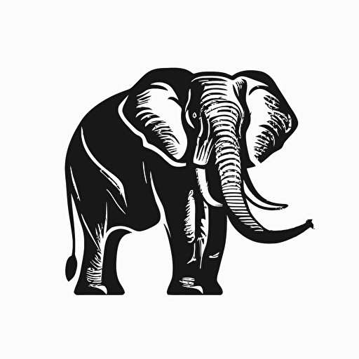 Pop art iconic logo of elephant, black vector, on white background