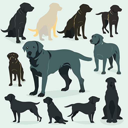 multiple sillheouttes of labrador retriever dog, flat vector