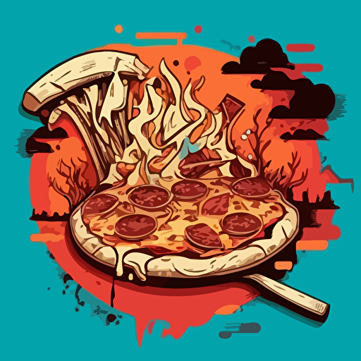 vector pizza, burger, wok graffiti style icon