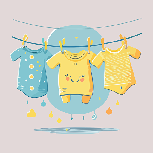 Baby Unisex Clothes Line vector, Clothes Hanging to Dry for Baby