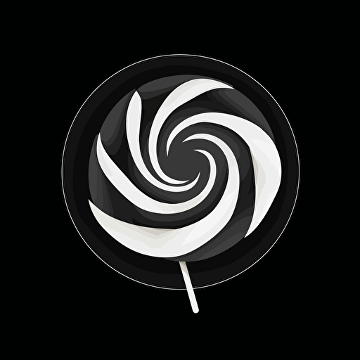 simple, sharp, modern, iconic logo of lollypop, white vector, on black background