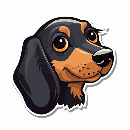 a profile of a a super cute very happy Dachshund, sticker, vector, big eyes s 1000